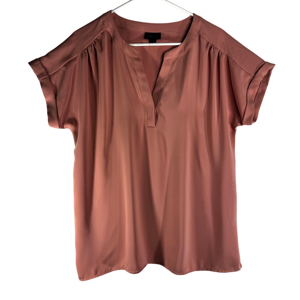 J Jill Shirt size M Wearever Collection Pink Tunic Top Chiffon Blouse Cap Sleeve